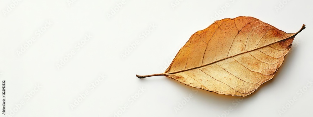 Poster Dried autumn leaf on white background with ample empty space for text or design elements related to nature or sustainability