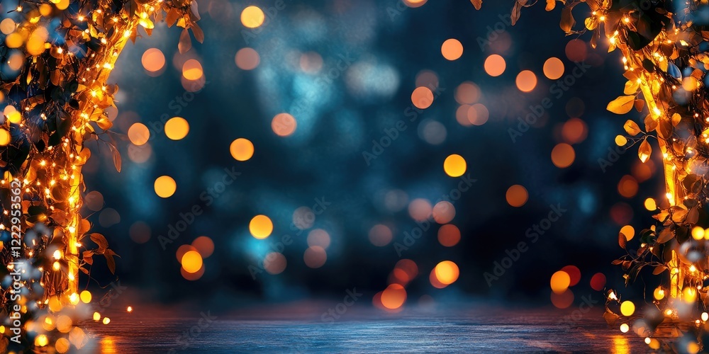 Fototapete elegant gateway arch surrounded by bokeh lights creating a festive atmosphere with space for text ov