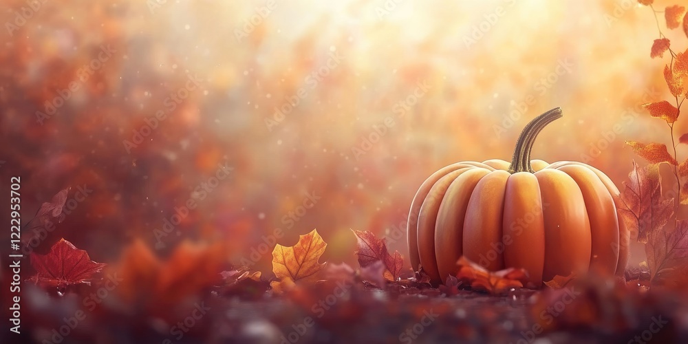 Aufkleber elegant pumpkin surrounded by vibrant autumn foliage creating a warm seasonal atmosphere with ample 