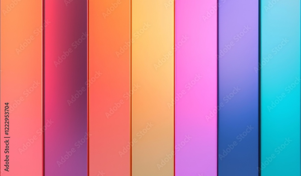 Wall mural a vibrant gradient of colors displayed in vertical strips, blending from warm oranges and pinks to c