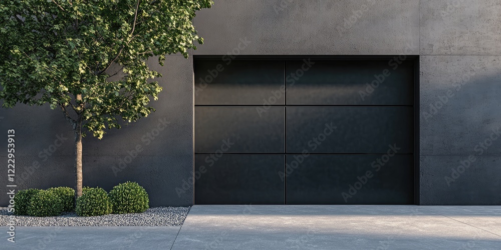 Poster Modern Garage Door Design Complementing Minimalist Home Facade with Clear Space for Text or Branding