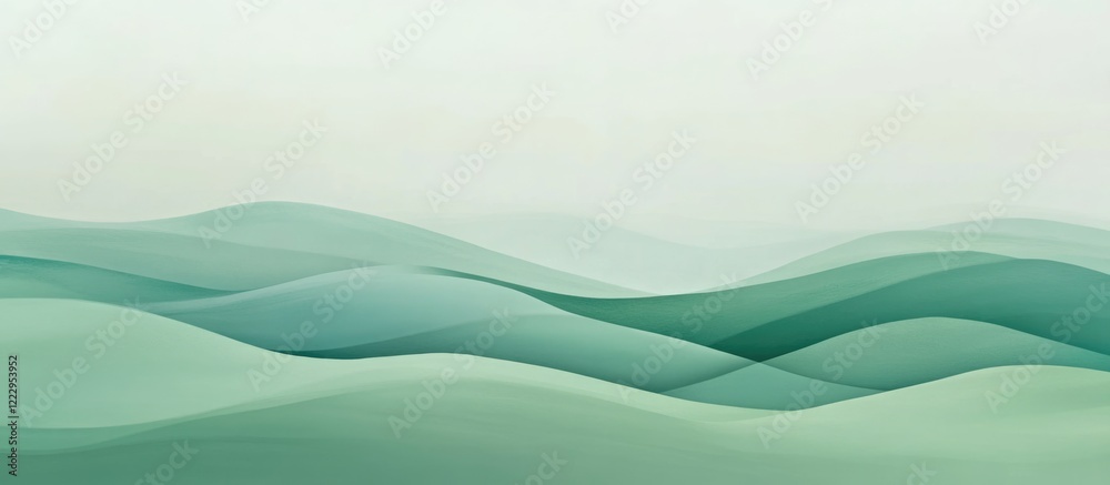 Aufkleber abstract serene landscape with gentle hills in soft green hues and ample copy space for text and bra