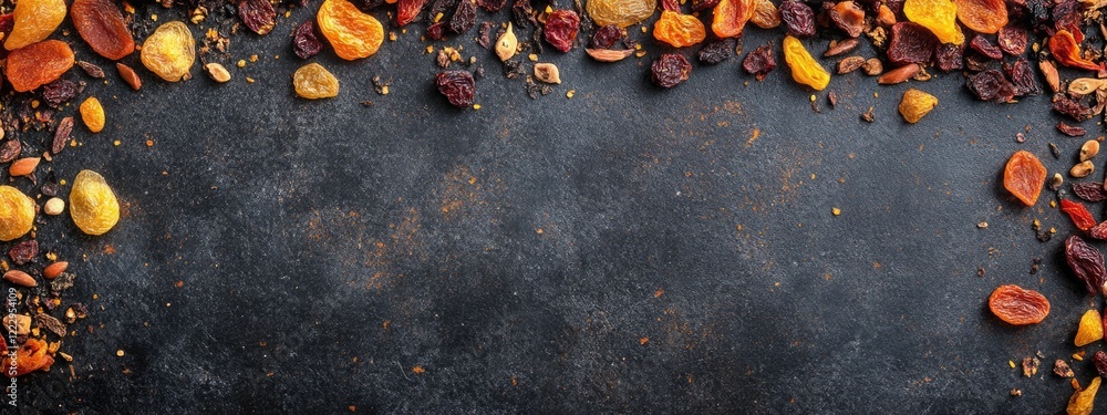 Aufkleber Dried Fruits Selection for Nutritious Snacking and Culinary Use with Blank Space for Custom Text Overlay