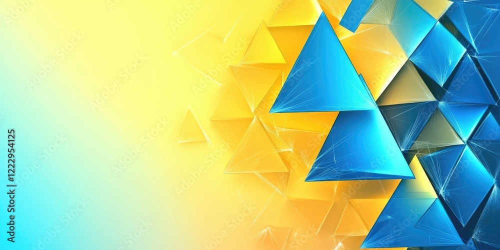 Poster bright geometric background featuring vivid blue and yellow triangles with ample space for text or b