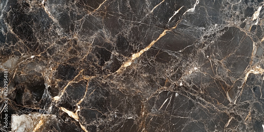 Aufkleber Dark marble texture featuring luxurious gold veining ideal for stylish backgrounds with ample copy space for elegant text display.