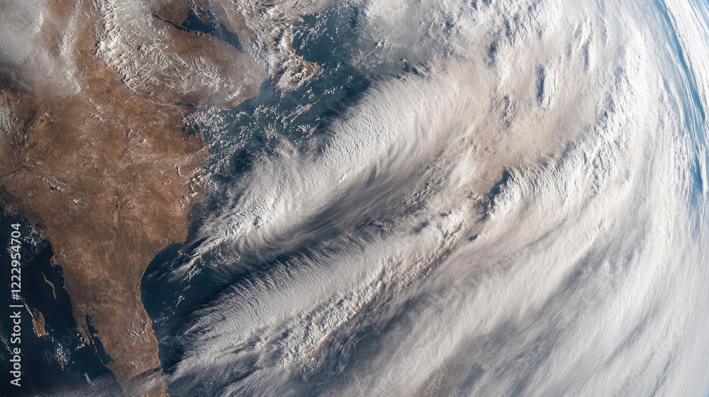 Poster Satellite view of Earth highlighting clouds and landmass with ample space for text showcasing a high angle perspective of our planet.