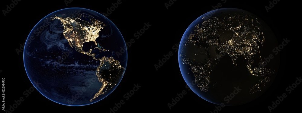 Leinwandbilder Earth from Space Split View Day and Night with Dark Background Empty Copy Space for Text and Call to Action