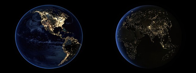 Earth from Space Split View Day and Night with Dark Background Empty Copy Space for Text and Call to Action