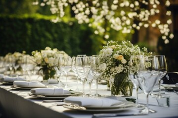 Fototapeta premium Outdoors flower table wedding.