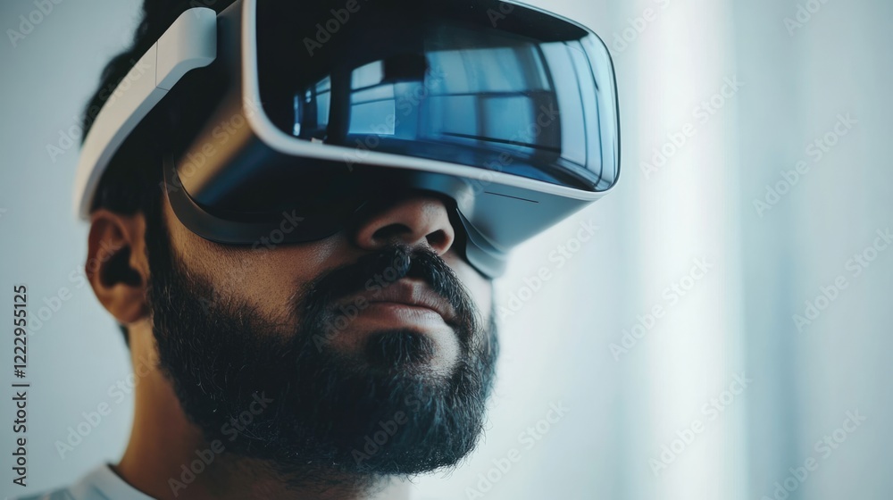 Poster Businessman using virtual reality technology for innovative projects with artificial intelligence in a contemporary workspace setting