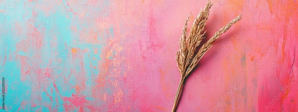 Poster dried plant stem on vibrant abstract background with copy space for text in creative nature themed a