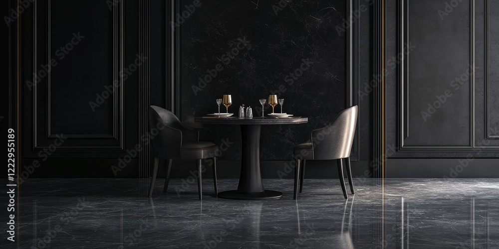 Aufkleber luxury dining setting for two in sophisticated restaurant with elegant chairs and empty copy space f