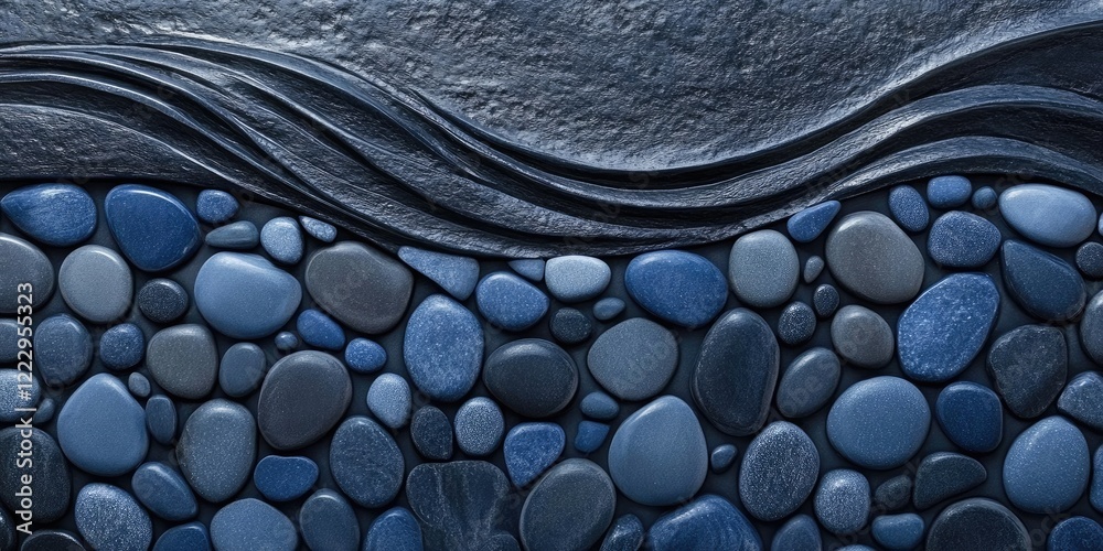 Poster Elegant dark blue stones in wave pattern on textured wall with ample copy space for creative text or message insertion.