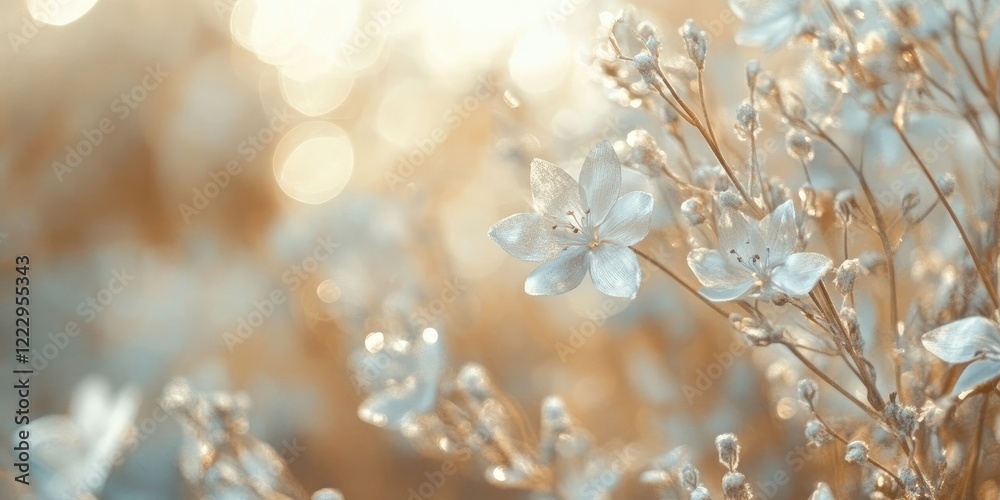 Poster Soft Floral Bokeh Background with Shimmering Blooms and Gentle Tones Perfect for Text Overlay or Design Projects