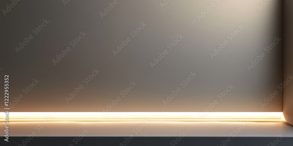 Poster elegant minimalist interior design with soft ambient lighting and ample blank space for creative tex