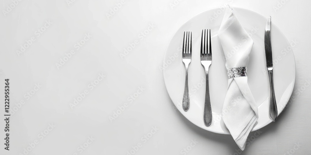 Aufkleber sophisticated dining arrangement featuring silver cutlery and white napkin on a clean plate with amp