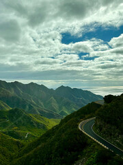 Nature reserve in Tenerife. Mountains, slopes and road