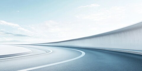 Modern minimalist curved road with clear sky and smooth surface ideal for adding directional sign or text for travel or navigation concepts