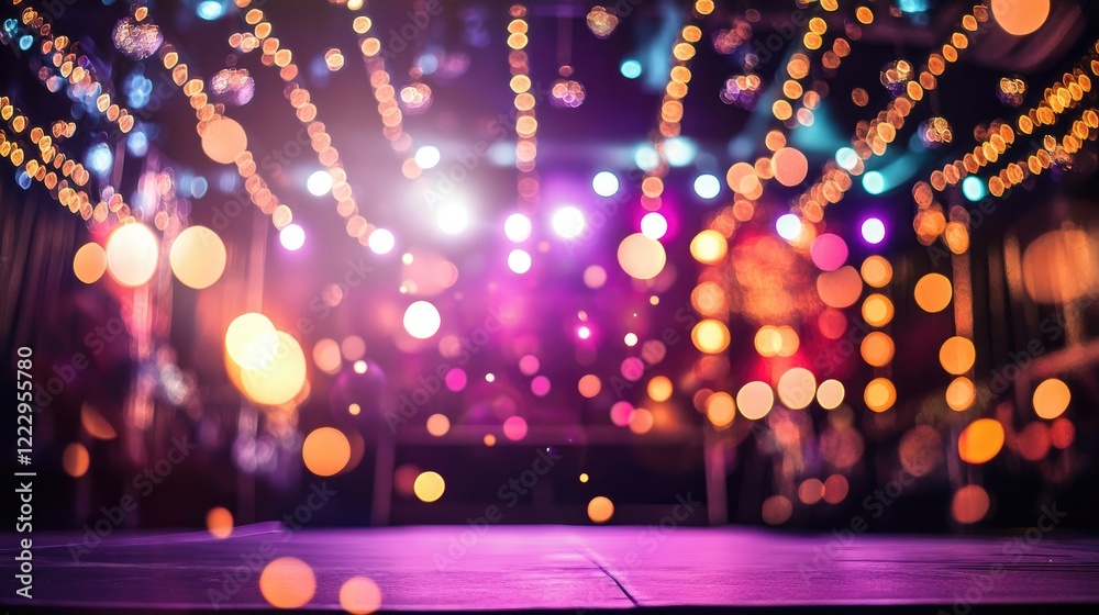 Poster sparkling festive stage with blurred glitter bokeh background creating a vibrant atmosphere for cele