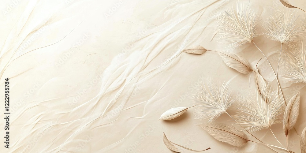 Fototapete Delicate dandelion seeds on a softly textured background with ample space for text and elegant curves forming a serene natural composition
