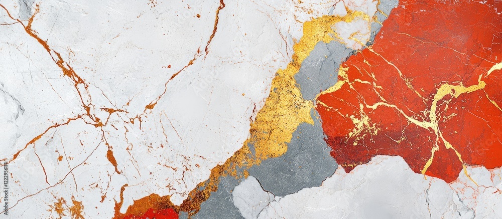 Poster Vibrant abstract marble texture featuring multicolored splashes and golden accents ideal for backgrounds and design projects with empty space