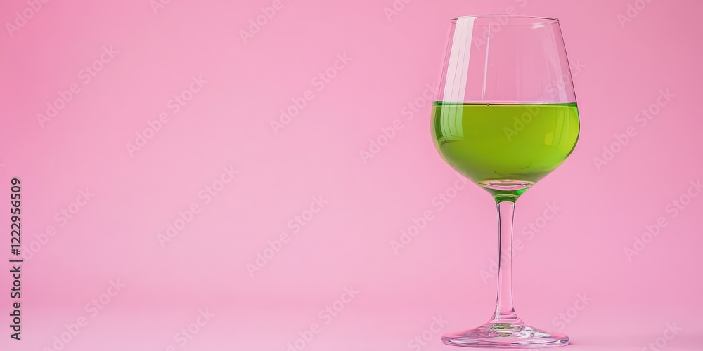 Aufkleber elegant glass of green beverage on vibrant pink background with spacious empty area for customizable