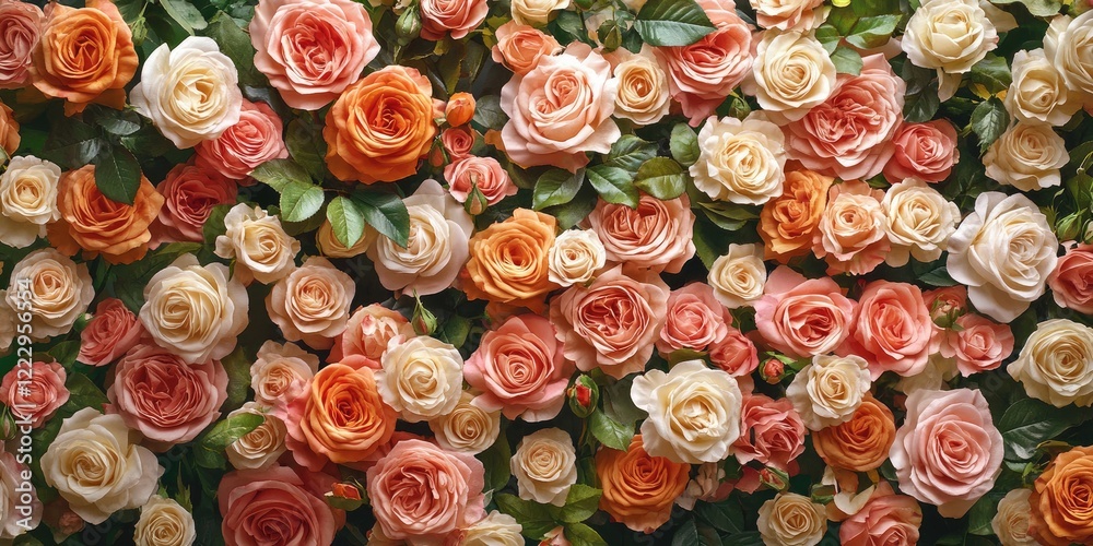 Aufkleber elegant floral backdrop with assorted roses in various hues and empty space for text ideal for invit