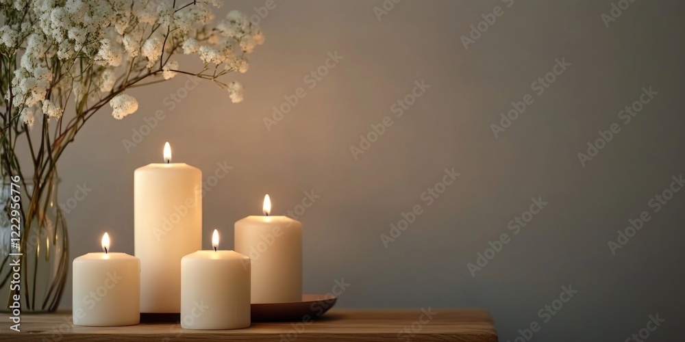 Aufkleber sophisticated dinner table arrangement featuring lit decorative candles and an elegant floral center