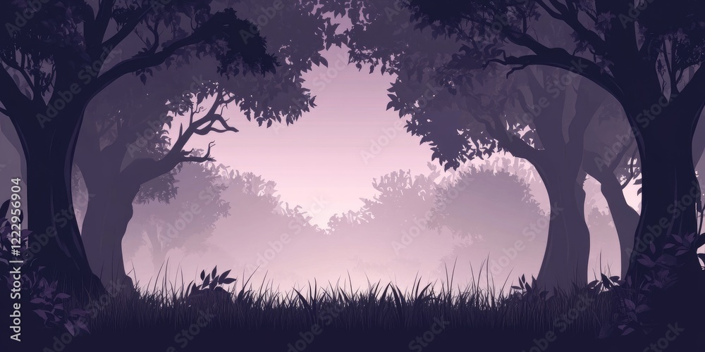 Aufkleber Serene dark forest landscape with shadowy tree silhouettes and ample negative space for text or design elements