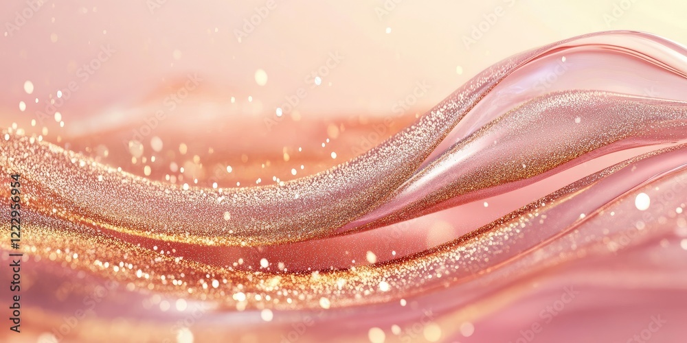 Poster Glittery Coral and Gold Wave Background with Soft Blurred Texture and Copy Space for Elegant Text Display