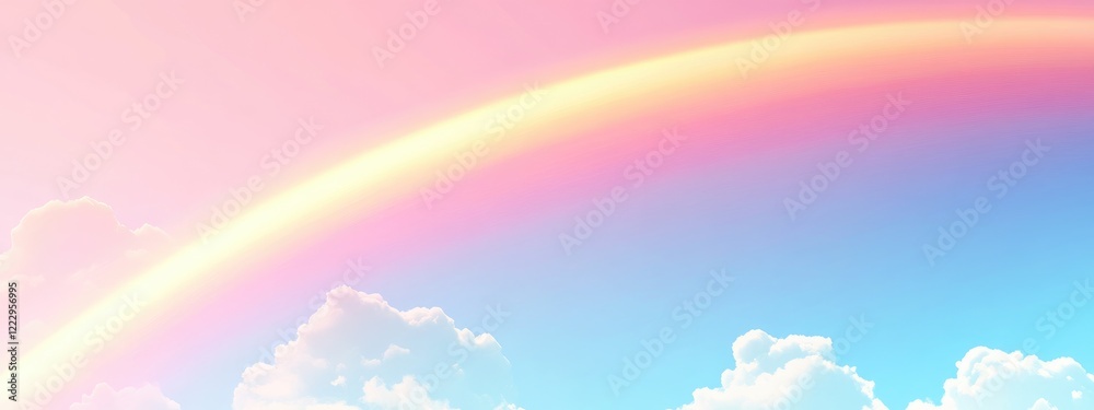 Aufkleber Vibrant Double Rainbow Arc in Clear Sky After Rain with Soft Clouds and Empty Space for Text in Serene Nature Scene