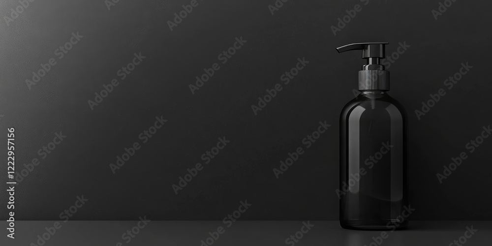 Poster Elegant Black Glass Spray Bottle with Pump and Minimalist Empty Space for Custom Text or Branding Use