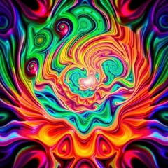 Swirling colors create a mesmerizing vortex of vibrant hues and patterns in a psychedelic wonderland