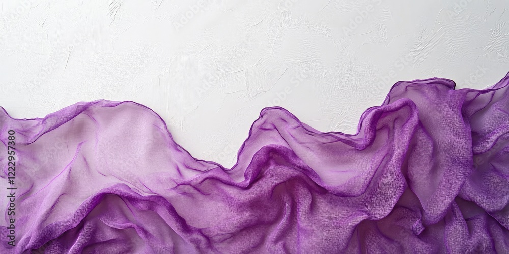 Fototapete Elegant deep purple fabric draping gracefully on a minimalist background with ample empty space for customizable text or graphics.