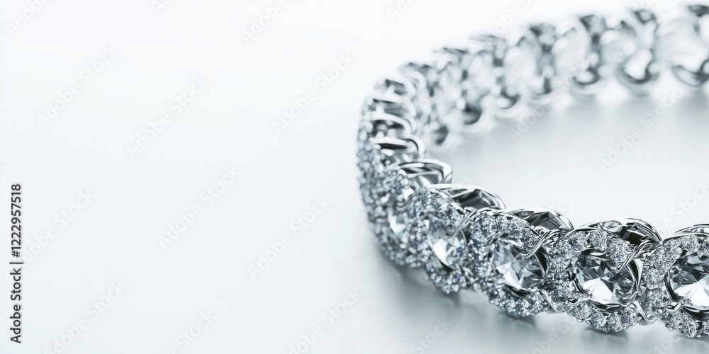 Poster luxurious diamond cut bracelet showcased on a white background with ample empty space for branding o