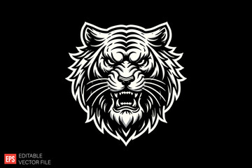Fototapeta premium Tiger Head Black and white silhouette Illustration vector design