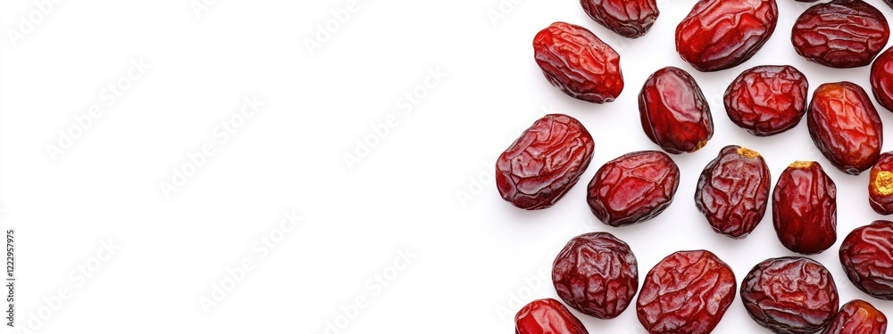 Poster dried red dates on white background showcasing healthy food concept with ample space for text and cr