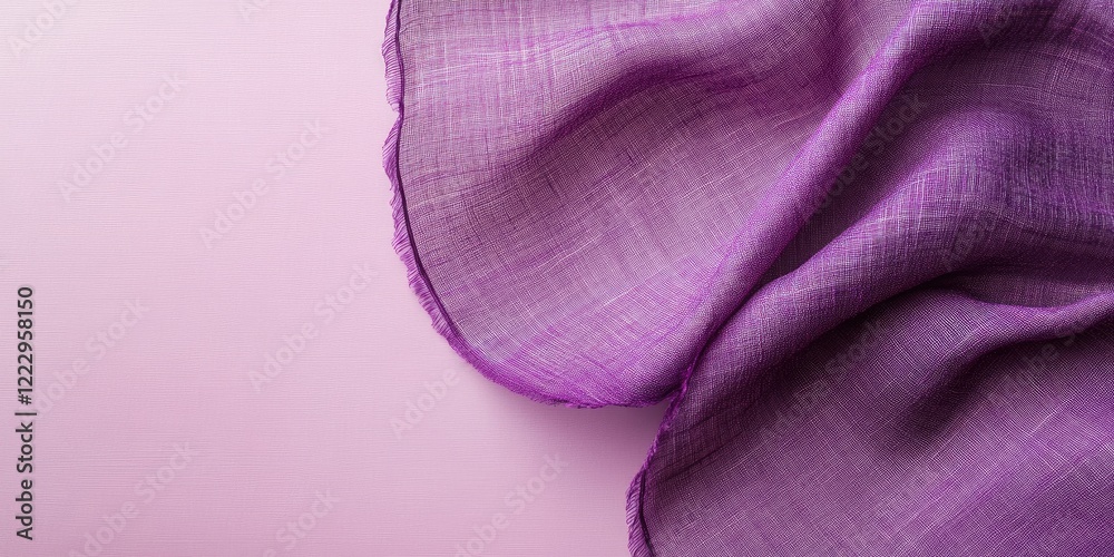Poster Elegant deep purple fabric draping softly on a light background with ample empty space for text or branding elements.