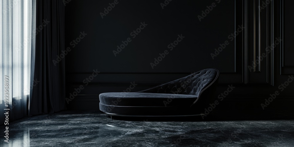 Aufkleber elegant dark lounge interior with a stylish chaise sofa and ample copy space for text in a chic and 