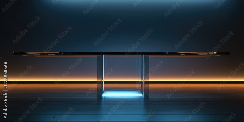 Aufkleber Sleek Glass Dining Table Illuminated by Soft Ambient Lighting and Inviting Empty Space for Creative Text Addition