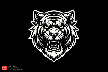 Fototapeta premium Tiger Head Black and white silhouette Illustration vector design