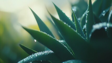 Fototapeta premium Aloe vera leaves close up, Generative AI,