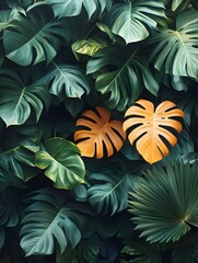Fototapeta premium A background of lush greenery forming a dense jungle canopy.