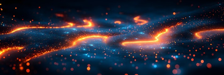 Obraz premium A background of luminous pathways forming a futuristic city map.