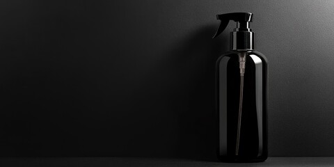 Elegant Black Glass Spray Bottle with Minimalist Design and Blank Space for Custom Text or Branding