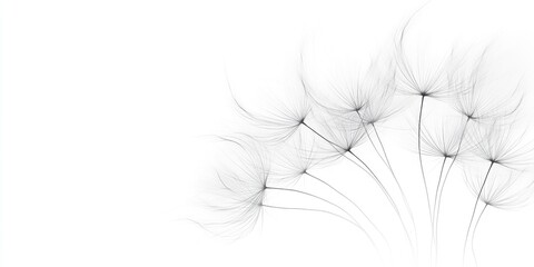 Elegant dandelion seeds in delicate curves on a clean white background ideal for nature themes and text placement.