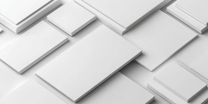 Minimalistic flatlay of stacked blank UI mockup cards with ample white space for customizable text and design elements