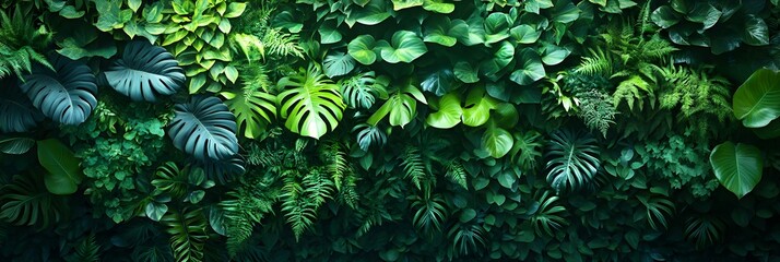 Fototapeta premium A background of lush greenery forming a dense jungle canopy.