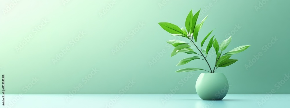 Leinwandbilder Eco Friendly Creative Visual with Empty Copy Space for Text Featuring Plant in Minimalist Vase and Soft Green Background