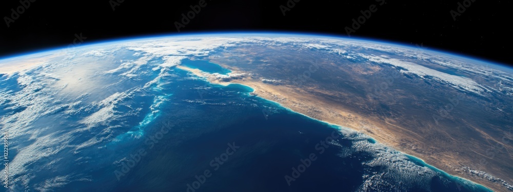 Poster earth from space capturing continent and ocean with blank space for text ideal for educational or in